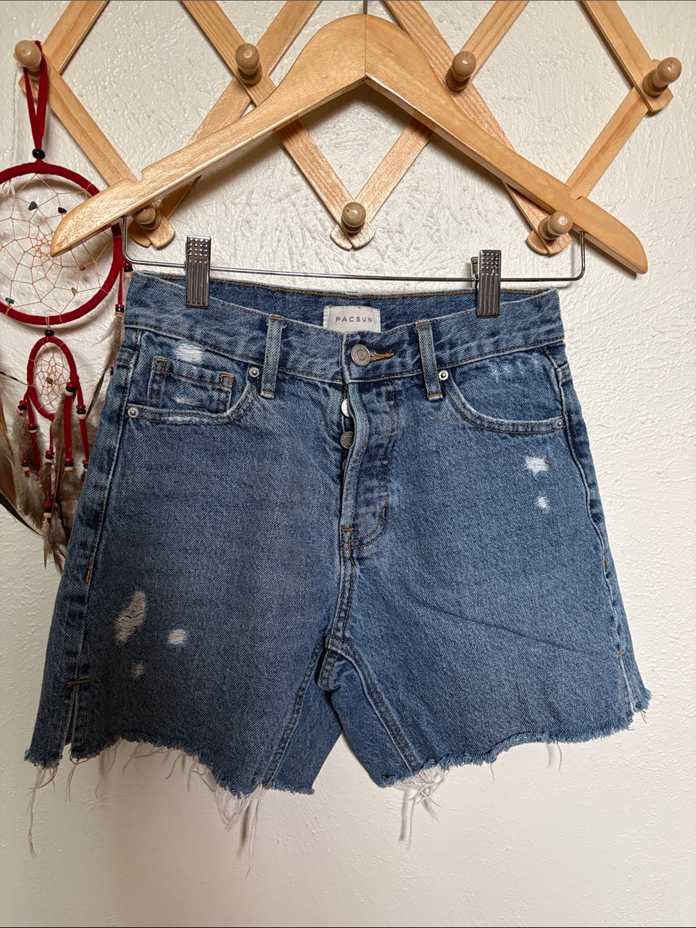 PacSun Medium Blue Distressed High-Waist Denim Shorts